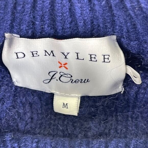 Demylee x J. Crew Navy Blue Wool Balloon Sleeve Chunky Knit Sweater Size Medium - Picture 3 of 7